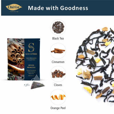 Cherise Specialiteas Spice Princess Citrus Cinnamon Clove Herbal Black Tea (2 g x 25 Pyramid Tea Bags)
