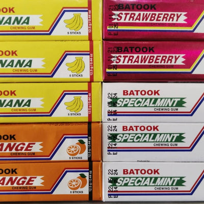 Batook Chewing Gum Variety Pack of Mix Flavours 5 Orange,5 Special Mint,5 Strawberry,5 Banana (20 X 12.5g), 250g