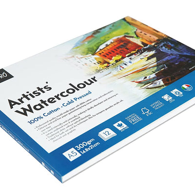 Brustro Artists' Watercolour 100% Cotton 300gsm Cold Pressed Pad, 12 Sheets, Size- A5