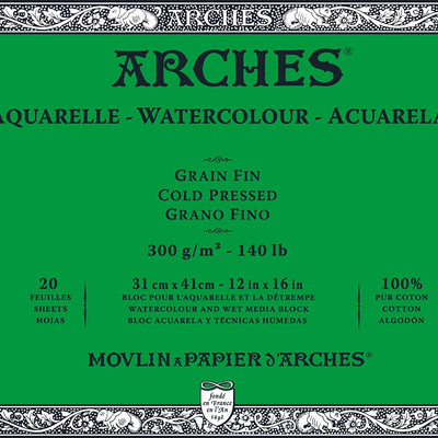Arches Watercolour 300 GSM Cold Pressed Natural White 31 x 41 cm Paper Blocks, 20 Sheets