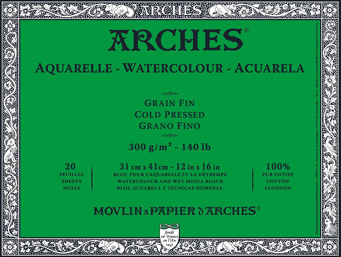 Arches Watercolour 300 GSM Cold Pressed Natural White 31 x 41 cm Paper Blocks, 20 Sheets
