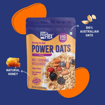 FIT & FLEX High Protein Ready To Eat Oats, Baked Peanut Butter Chocolate & Honey Oats, Zero Refined Sugar, Gluten Free & Preservative Free - As Seen on Shark Tank India - (400 g Each) Assorted Combo Pack of 2