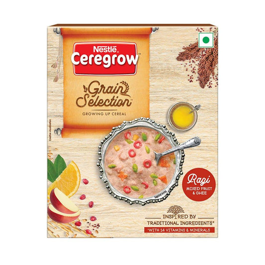 CEREGROW Nestle Grain Selection - Ragi Mixed Fruit & Ghee, Cereals For Kids - Bag-In-Box Pack, 300G