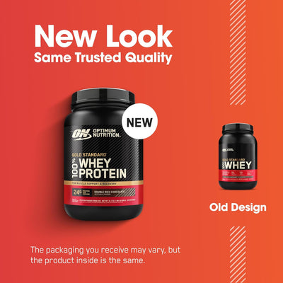 Optimum Nutrition (ON) Gold Standard 100% Whey 908 g, (Double Rich Chocolate) Protein Powder for Muscle Support & Recovery, Vegetarian - Primary Source Whey Isolate