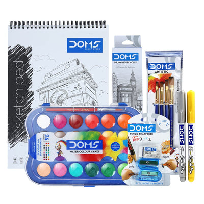 DOMS Sketching Smart Kit Mega Gift Pack | Sketching Set for Kids | Best for School, College & Office | Watercolor, Sketching Pencil, Paint Brush, Sketch Pad, DOMS Brush Pen | DOMS Stationery