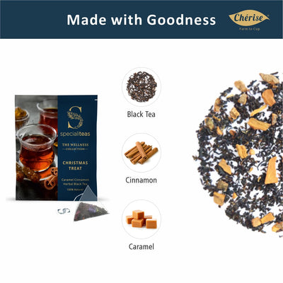 Cherise Specialiteas Christmas Treat Caramel Cinnamon Herbal Black Tea (2 g x 25 Pyramid Tea Bags)