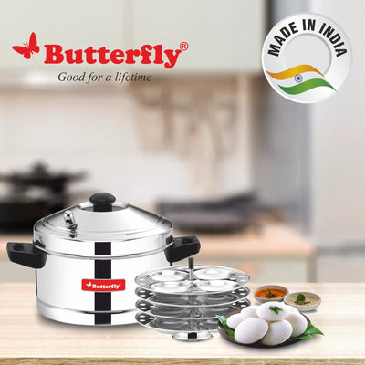 Butterfly Friendly Aluminium Idli Cooker with 4 Stainless Steel Idli Plates