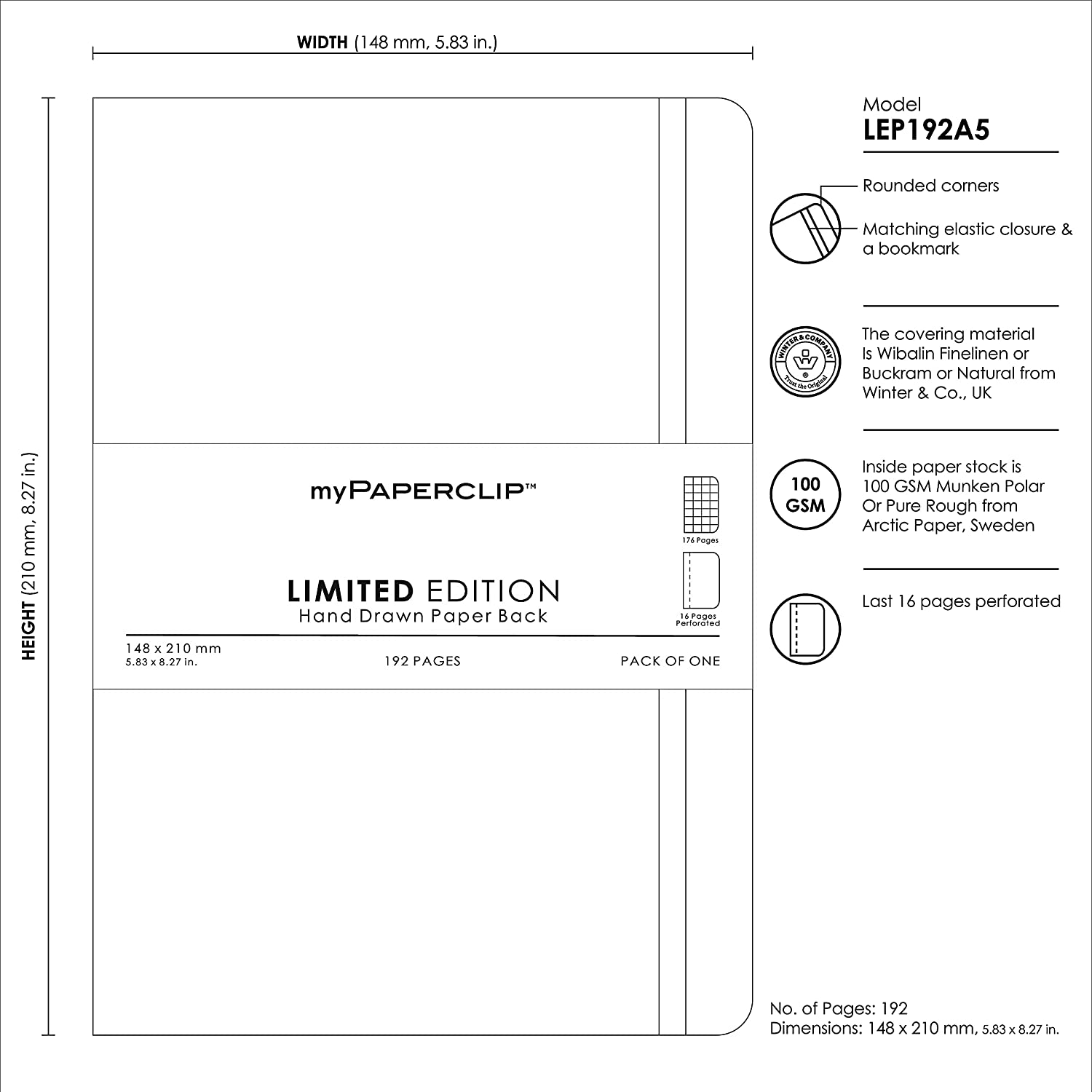 Mypaperclip Limited Edition Notebook, A5 (148 X 210 Mm, 5 .83 X 8.27 In.) Checks Lep192A5-C - Black
