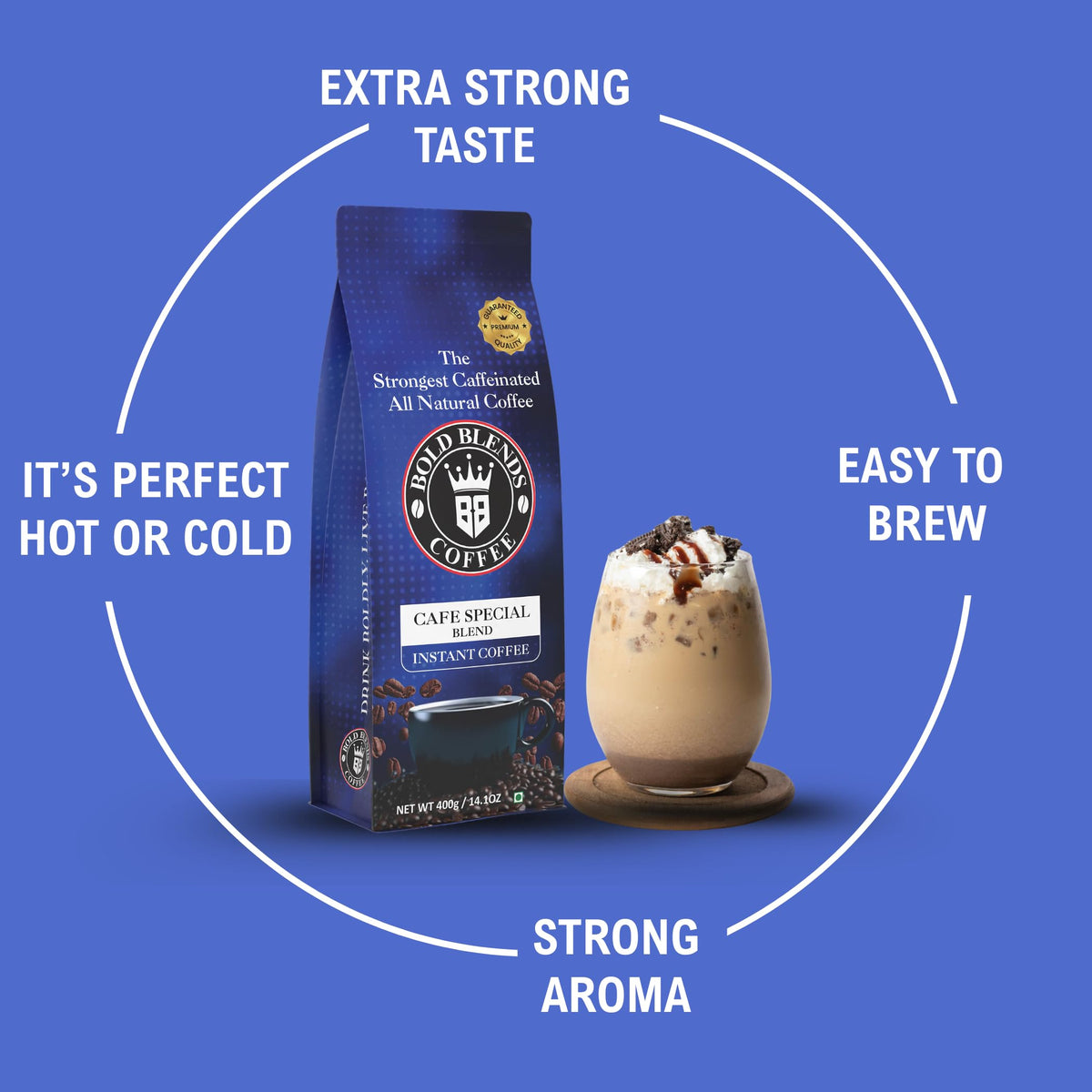 Bold Blends Cafe Special Blend 400g Instant Coffee Powder | Strongest Caffeinated | (200g*2) Bag | Medium Roast | Premium Blend of Arabica & Robusta to Energize Yourself
