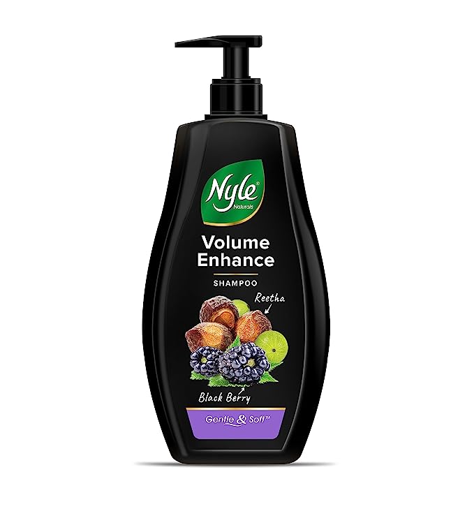 Nyle Naturals Volume Enhance Shampoo, with Blackberry, Reetha and Amla, Gentle & Soft Shampoo, pH Balance and Paraben Free, 1L