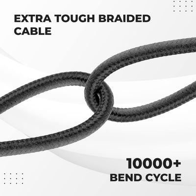 Ambrane Unbreakable 3 in 1 Fast Charging Braided Multipurpose Cable for Speaker with 2.1 A Speed - 1.25 meter, Black (Pack of 2)