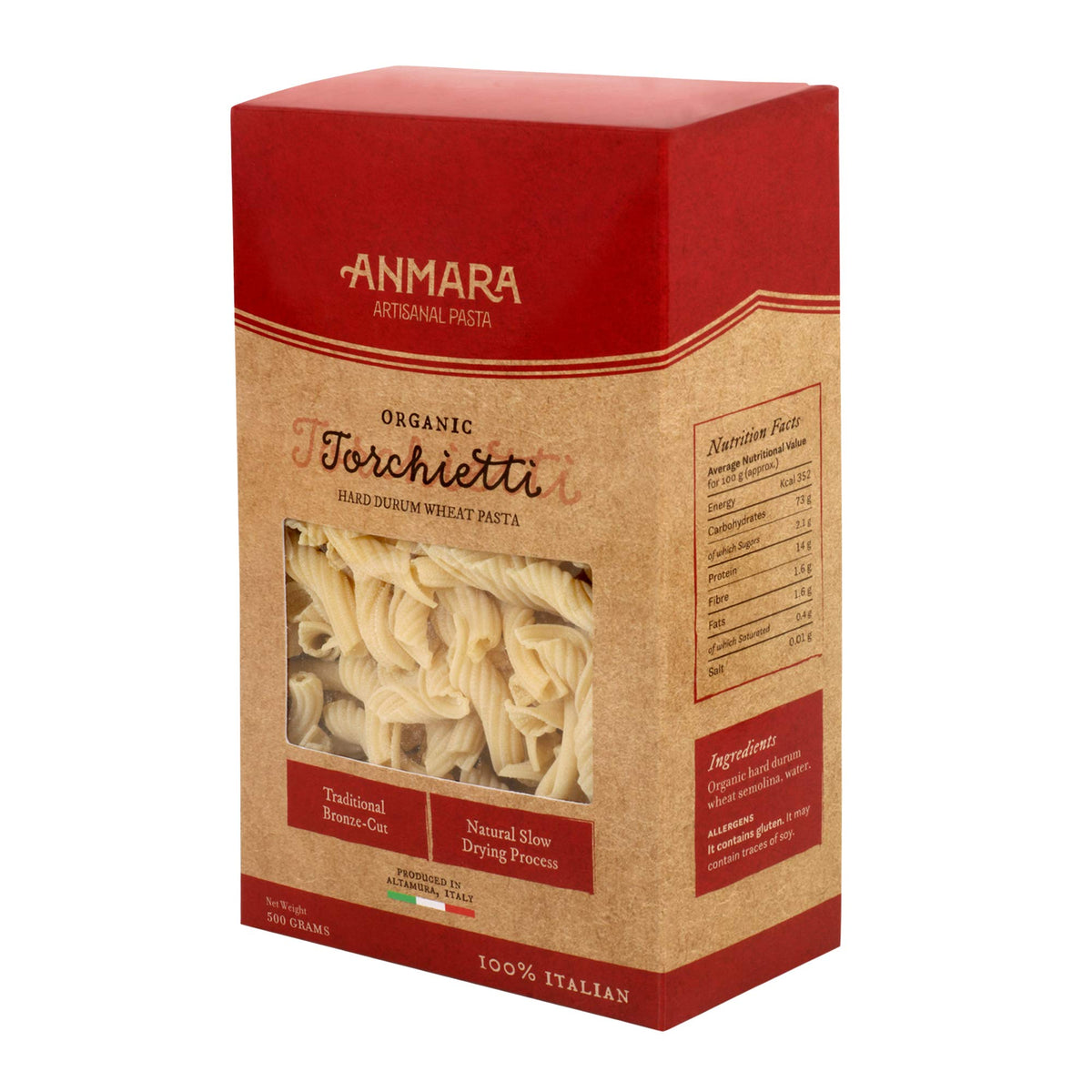 Anmara Artisanal Pasta, Organic Torchietti, Hard Durum Wheat, 500 g