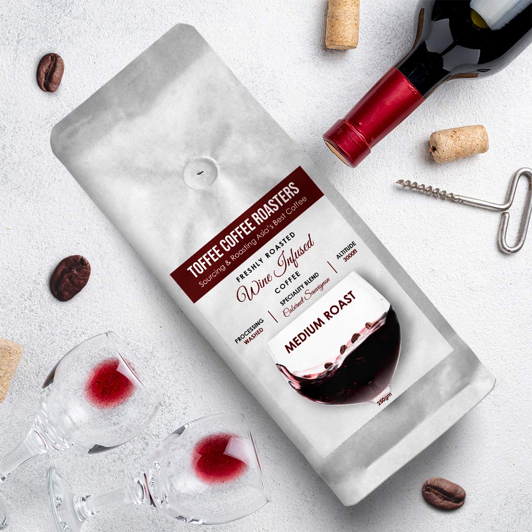 Cabernet Sauvignon Wine Barrel Aged Coffee | Toffee Coffee Roasters | Arabica Freshly Medium Roast | Coffee Notes: Fine Red Grapes and Wine (Decoction Coffee Maker, 250gm)