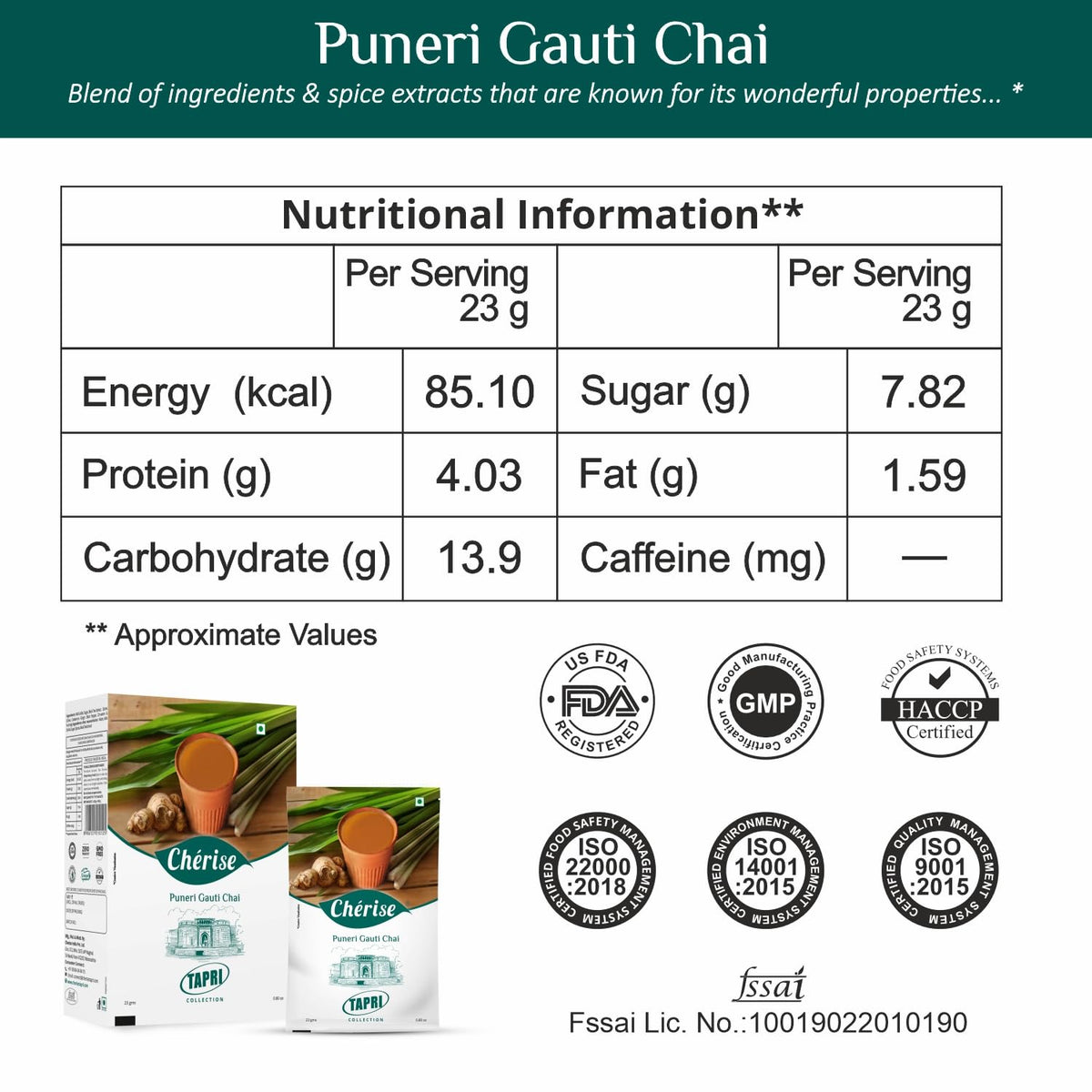 Cherise Tapri Premium Puneri Gauti Chai, Instant Tea Premix (23 g x 7 Sachets)