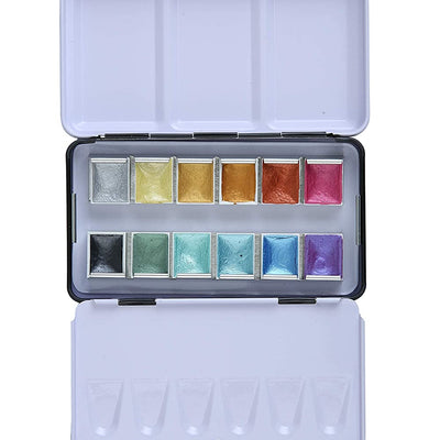 Brustro Metallic Watercolour Half Pans Set of 12