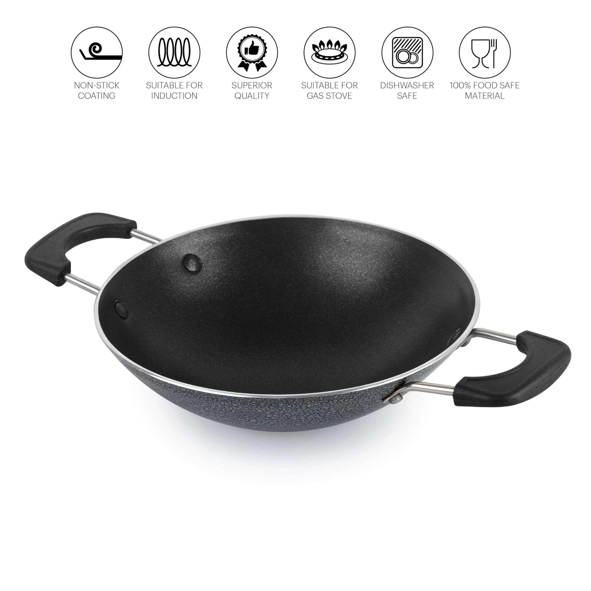 CELLO Black Platina Non-Stick Deep Appachatty with Lid 20 cm | Scratch Resistant | Gas Stovetop Compatible | Comfortable Grip | Black