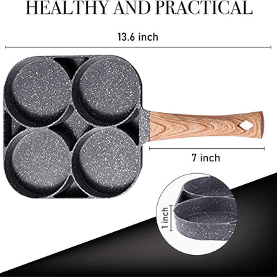 Cazuela 4 Cups Egg Pan Omelette Pan Frying Pan Egg Frying Pan 4 Cup Crepe Pan Granite Egg Cooker Breakfast Pancakes Pan Suitable for Gas Stove & Induction Cookware (Wood Grain Handle)