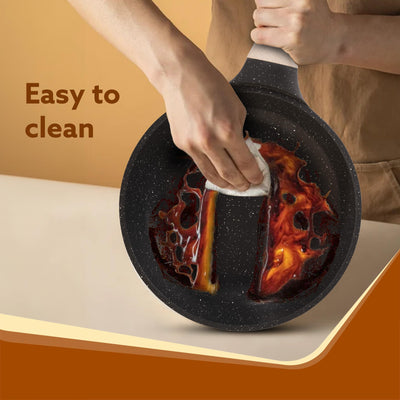 AGARO Imperial Granite Non Stick Frypan with Glass Lid, 3L / 28cm, Cast Aluminium Body, Omlette Egg Pan, Fish Fry Pan, Gas & Induction Compatible, Dark Grey