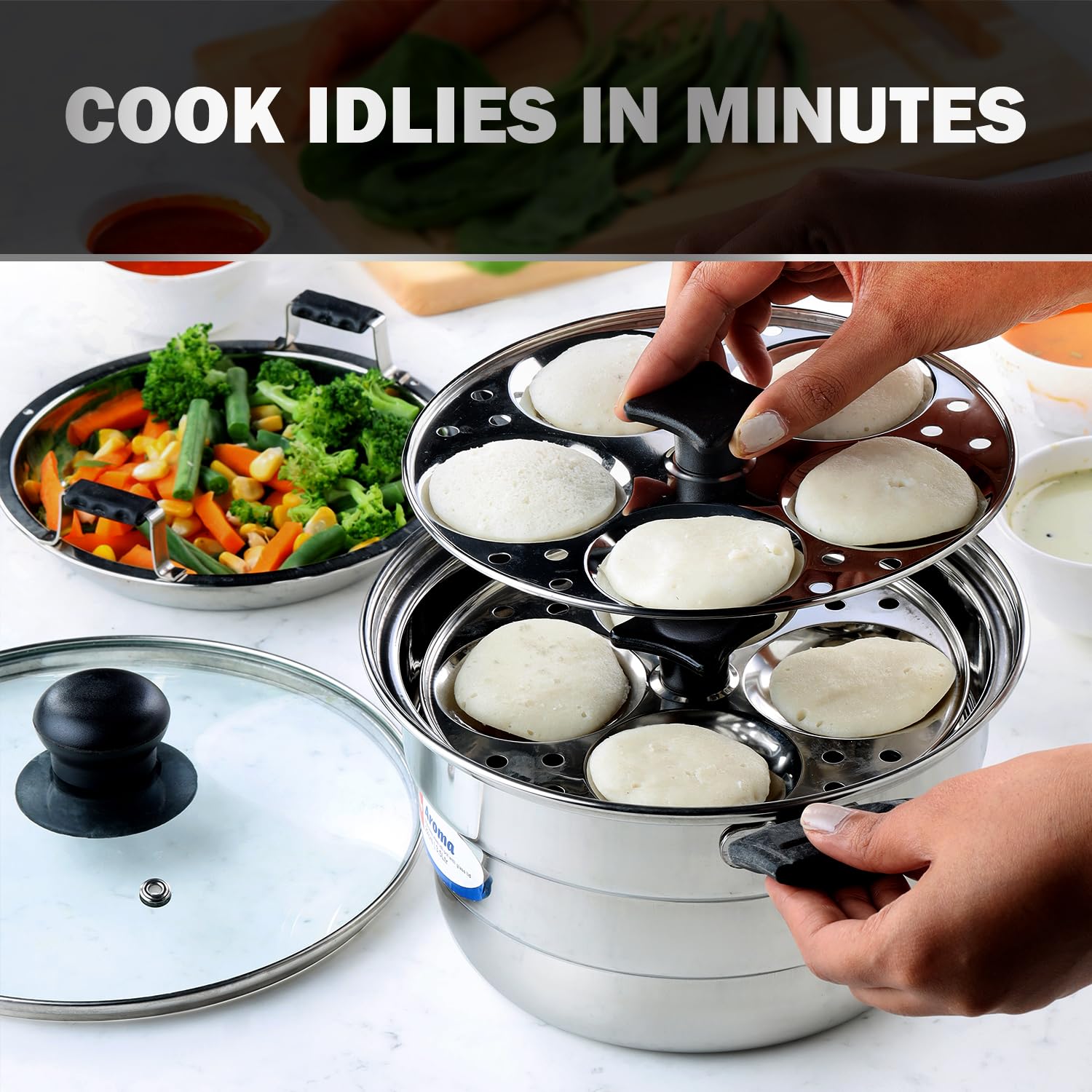 Cello Aroma Stainless Steel Idli Pot with Glass Lid with Multiple Plates 22cm, Silver, 3.5 liter | Compatible With Gas Stove & Induction | Ideal For Dhokla, Patra, Idli, and Momos