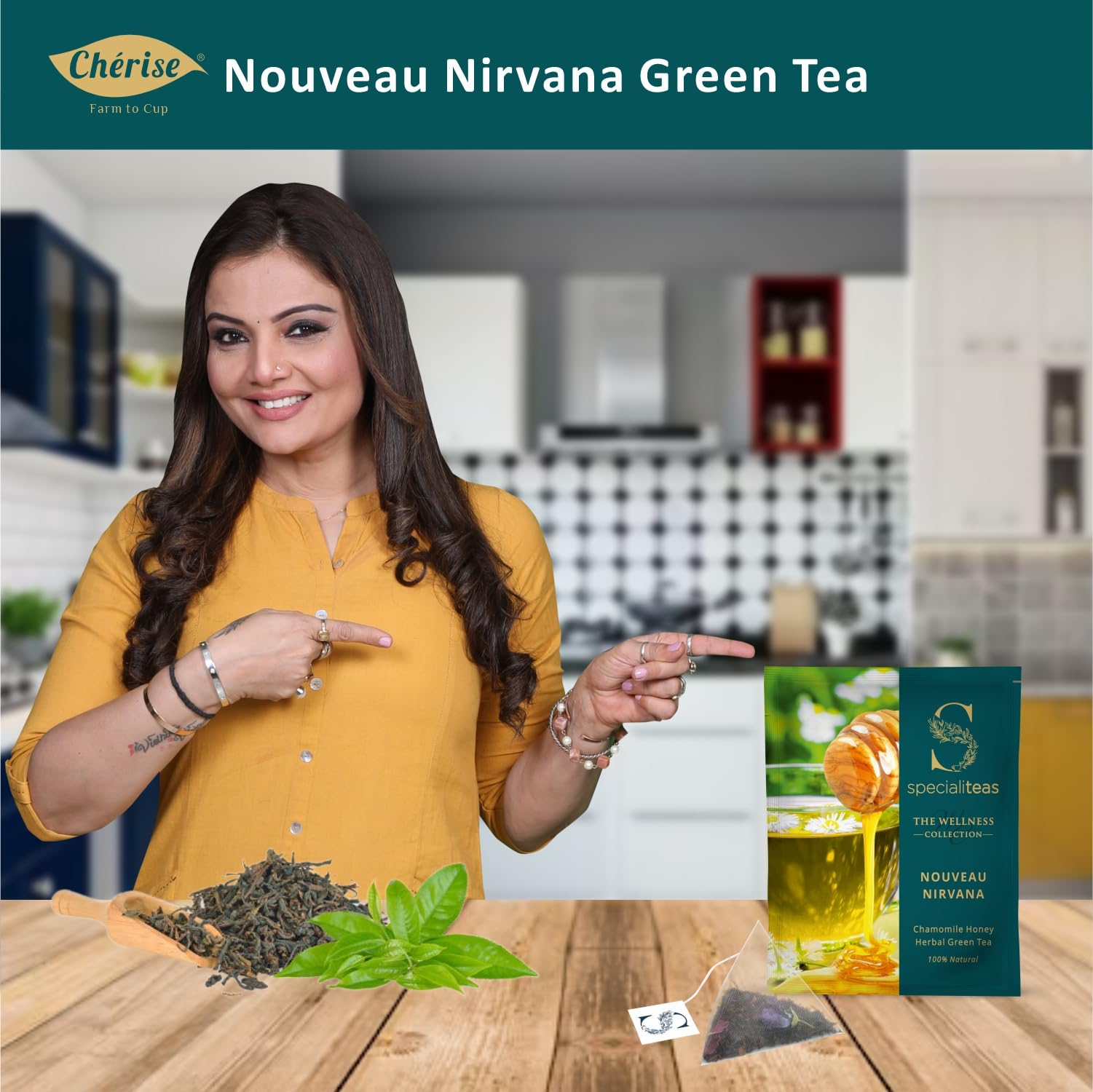Cherise Specialiteas Nouveau Nirvana Chamomile Honey Herbal Green Tea (2 g x 25 Pyramid Tea Bags)