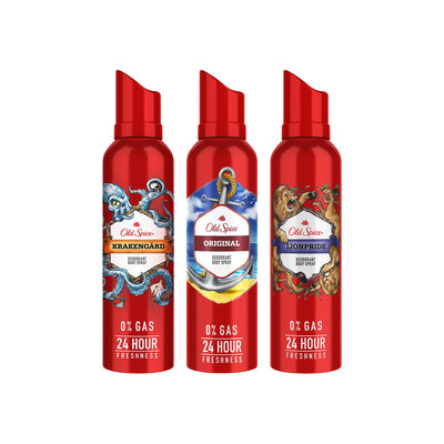 Old Spice No Gas Deodorant Body Perfume for Men Combo(Original, Lionpride & Krakengard), 140ml