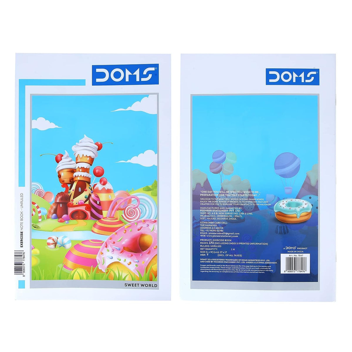 Doms Sweet World Series Notebook | Unruled | 57GSM | 172 Pages | 17 x 27 cm | Pack of 6