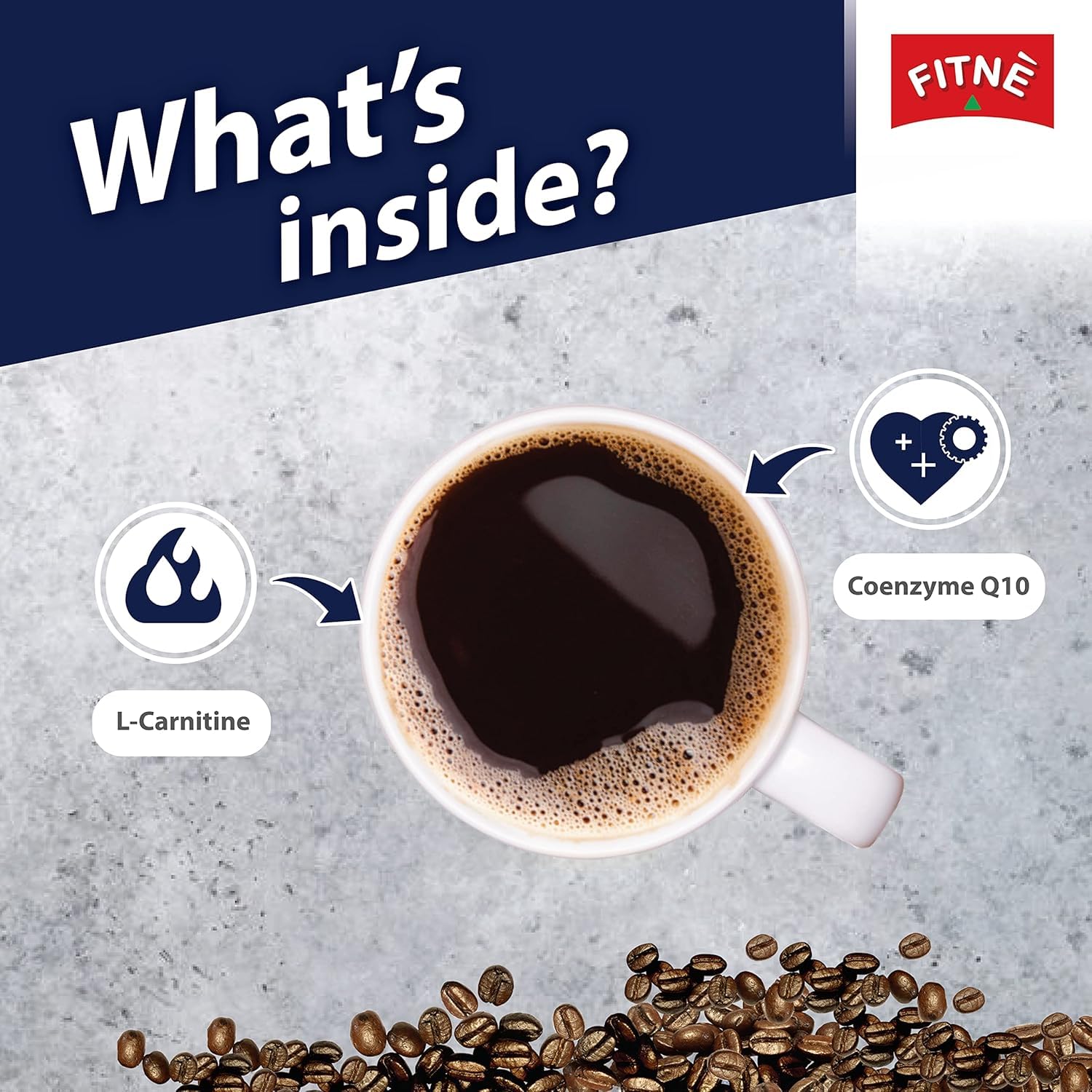 FITNE Instant Black Coffee Packets With Coenzyme Q10 L Carnitine High Antioxidant Low Calories Vegan Non Dairy No Sugar Sucralose Sweetener, 10 Sticks