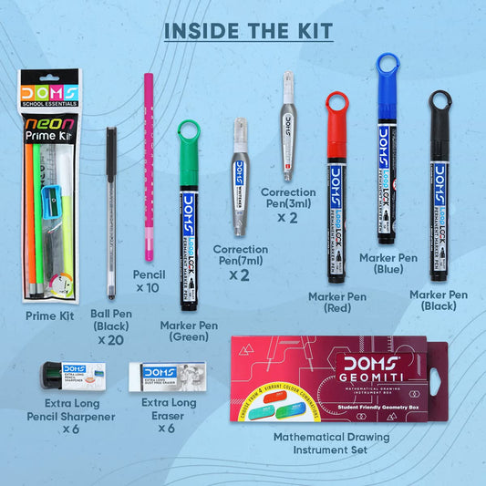 DOMS School Smart Kit for Girls | Best for School, College & Office | 52 Assorted Items | Graphite Pencil, Ball Pens, Geometry Box | DOMS Stationery | Stationery Items for School & Office