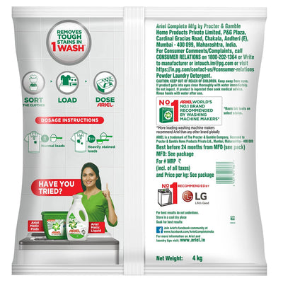 Ariel Complete Detergent Washing Powder- 4Kg Value Pack