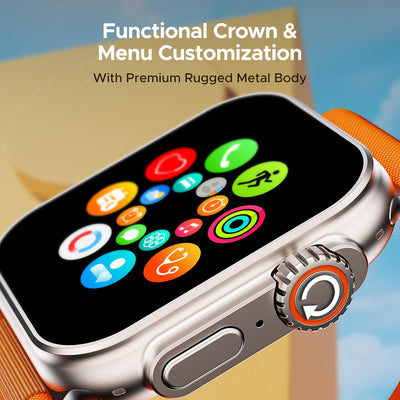 boAt Wave Elevate Pro Smart Watch w/ 1.96" AMOLED Display, BT Calling,Coins,Rugged Metal Body,Functional Crown,Always on Display,100+Sports Mode,HR & SpO2(Royal Orange)