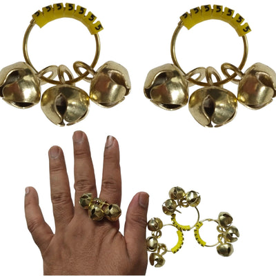 (Big Size, High Sound) Classy Looks Ghungroo Bells Finger Clapping Ring Yellow Kadi (Non Brass) Home Temple Pooja Aarti Bhajan Ganapati Ganesh Navratri Festivals Musical Gifting Goddess Chiming (2)