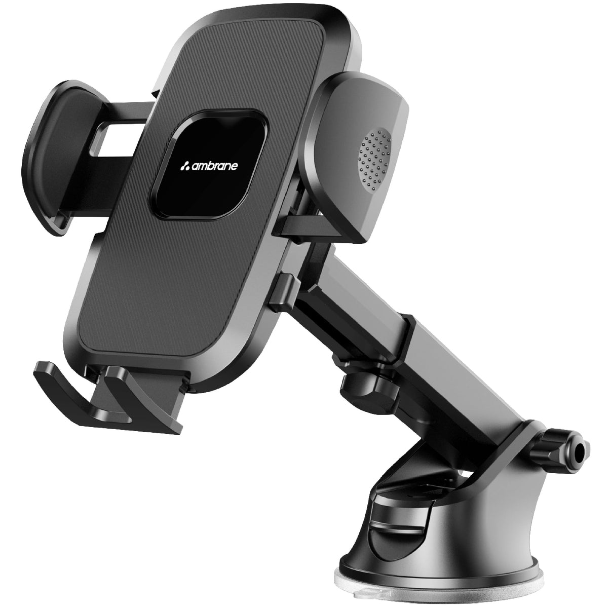 Ambrane Car Mobile Holder with Adjustable Side Arm for Smartphones, Mobile Holder Mount for Dashboard 360° Rotational, Strong Suction Cup, Compatible with 4 to 7-inch Devices (Grip Stand)