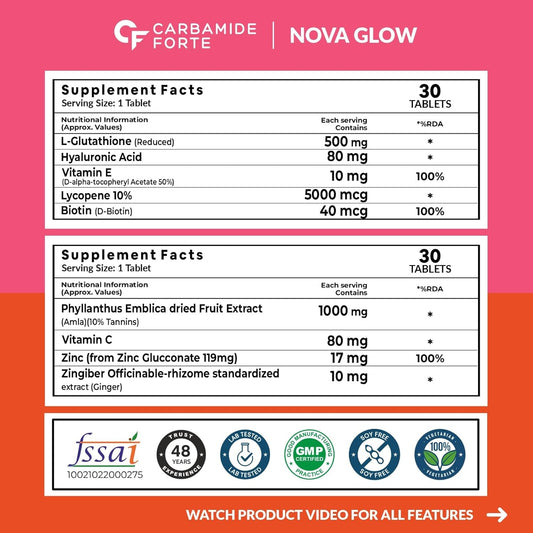 Carbamide Forte Japanese Reduced L Glutathione Tablets with Vitamin C from Amla Extract, Collagen, Lycopene Combo Pack for Skin Health (1000mg) - 30 Veg Tablets Each