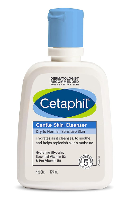 Cetaphil Face Wash Gentle Skin Cleanser for Dry to Normal, Sensitive Skin, 125 ml Hydrating Face Wash with Niacinamide, Vitamin B5