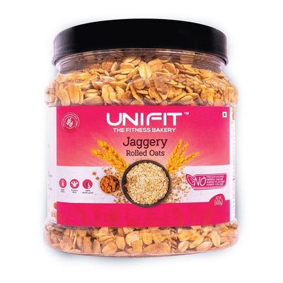 UNIFIT Jaggery Rolled Oats | Jaggery Oats | Healthy Breakfast | Rich Source of Protein & High Fiber Oats | Whole grain Oats | 400g | Pack of 1