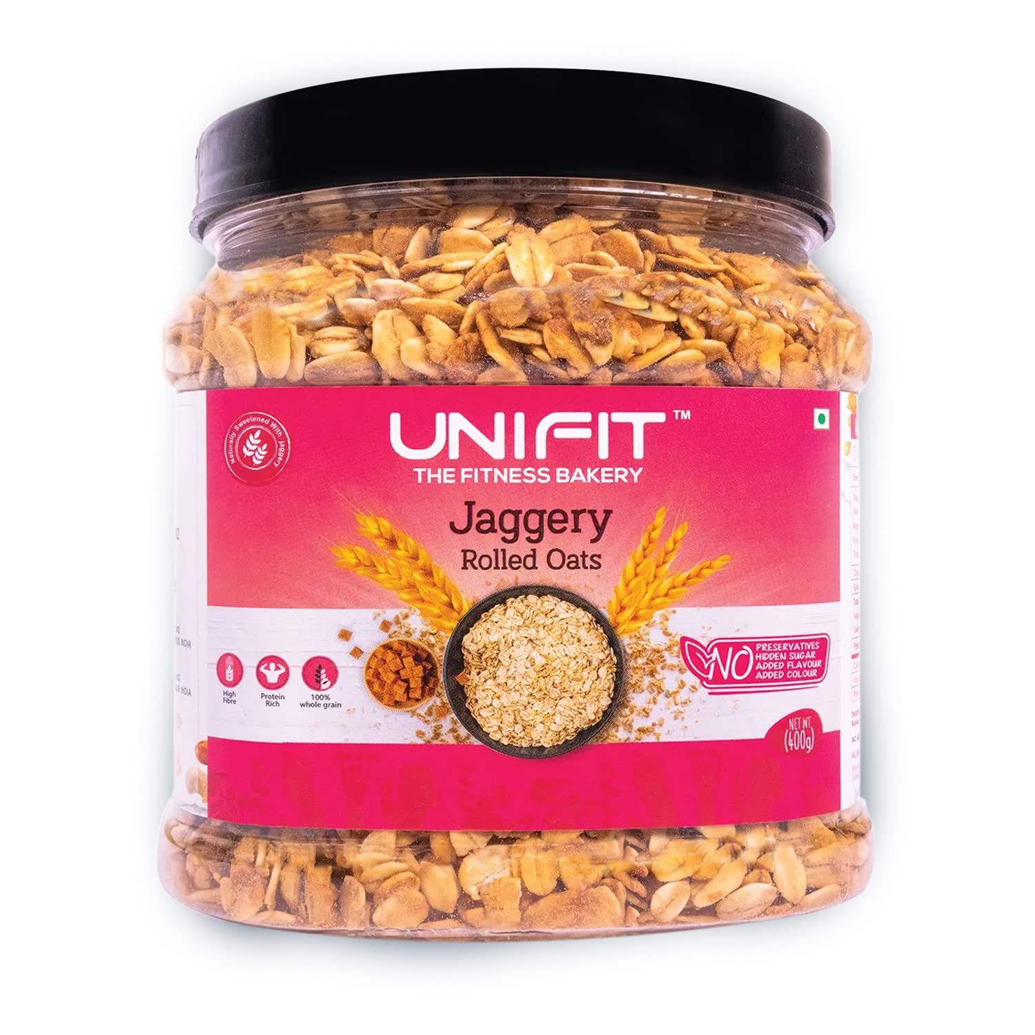 UNIFIT Jaggery Rolled Oats | Jaggery Oats | Healthy Breakfast | Rich Source of Protein & High Fiber Oats | Whole grain Oats | 400g | Pack of 1