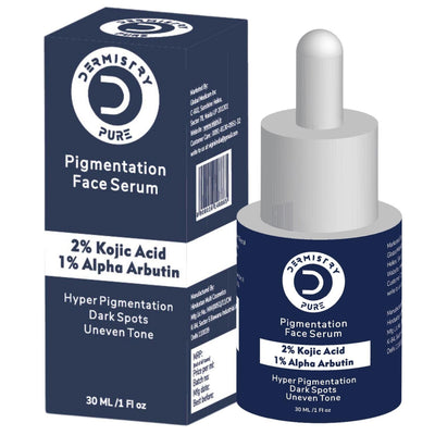 Dermistry Pure 2% Kojic Acid 1% Alpha Arbutin Skin Glowing Lightening Fairness Face Serum Removes Uneven Tone Dark Spots Pigmentation Tan & Dull Skin Suits All Skin Types 30ml