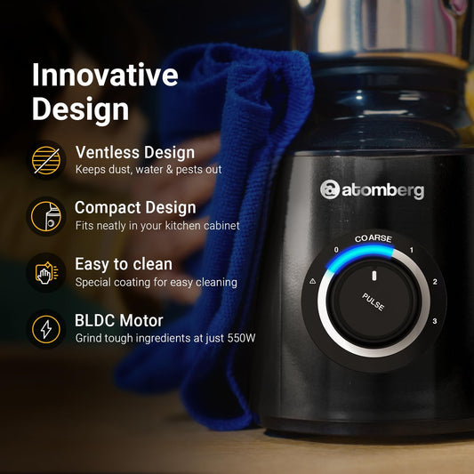 Atomberg Zenova Mixer Grinder with Unique Coarse Mode | Advanced Safety Features | 4 Jars including Chopper Jar with Hands Free Operation (Black)