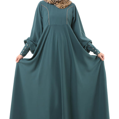 BT - Being Traditional Umbrella Cut Flare Abaya Dress for Women Made in Nida Matt Fabric with Long Cuff Sleeves, Side Pocket (BT-UMA-012) (2XL, Mist Blue)