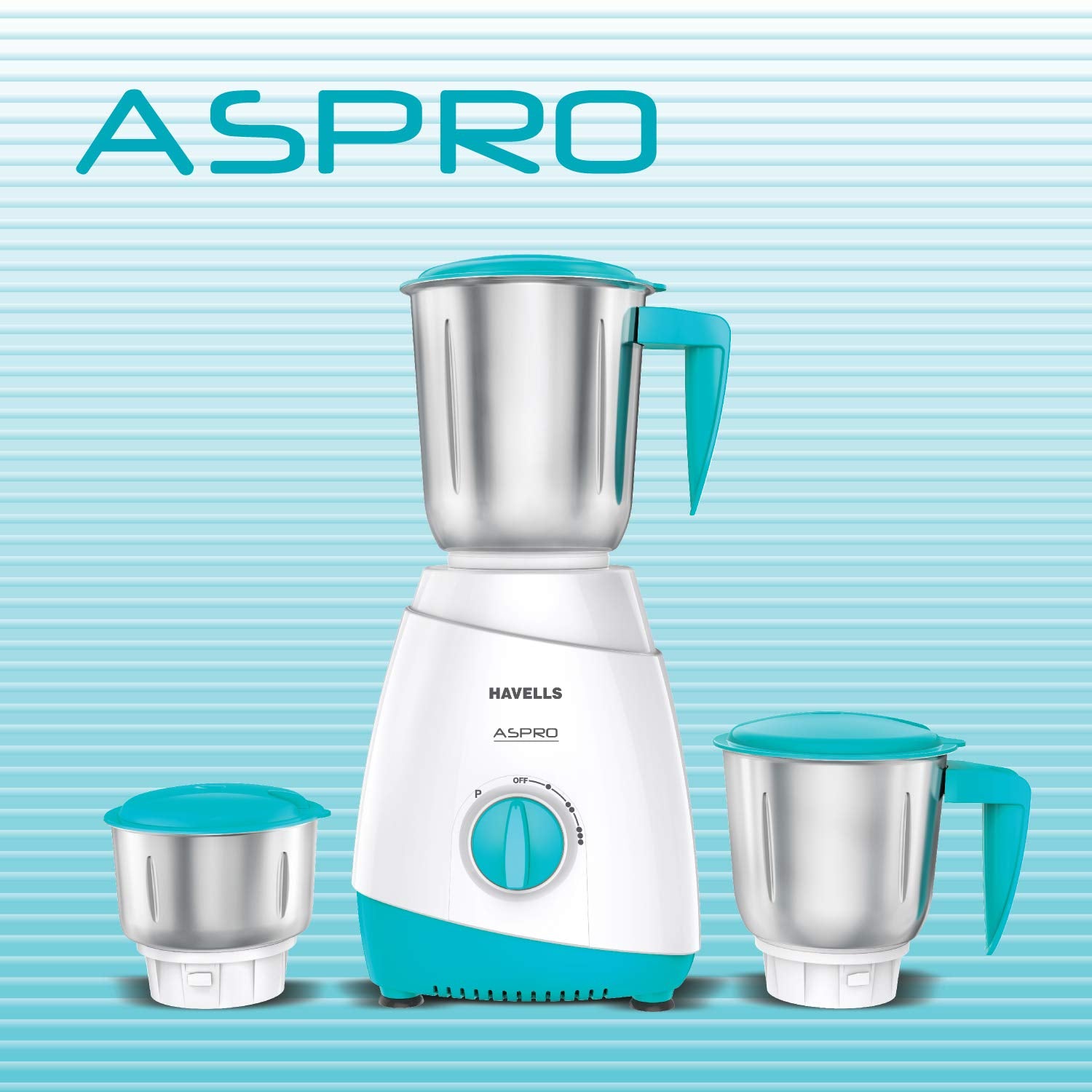Havells Aspro 500W 3 Jar Mixer Grinder (White-Light Blue)