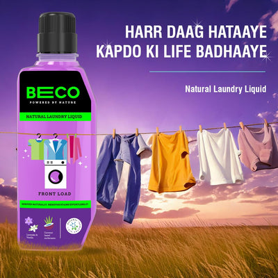 Beco Matic-Front Load Natural Laundry Liquid Detergent| 2 Litre Super Value Refill | Natural Formula for Tough Stain Removal & Fabric Care | No Harsh Chemicals | 100% Ecofriendly