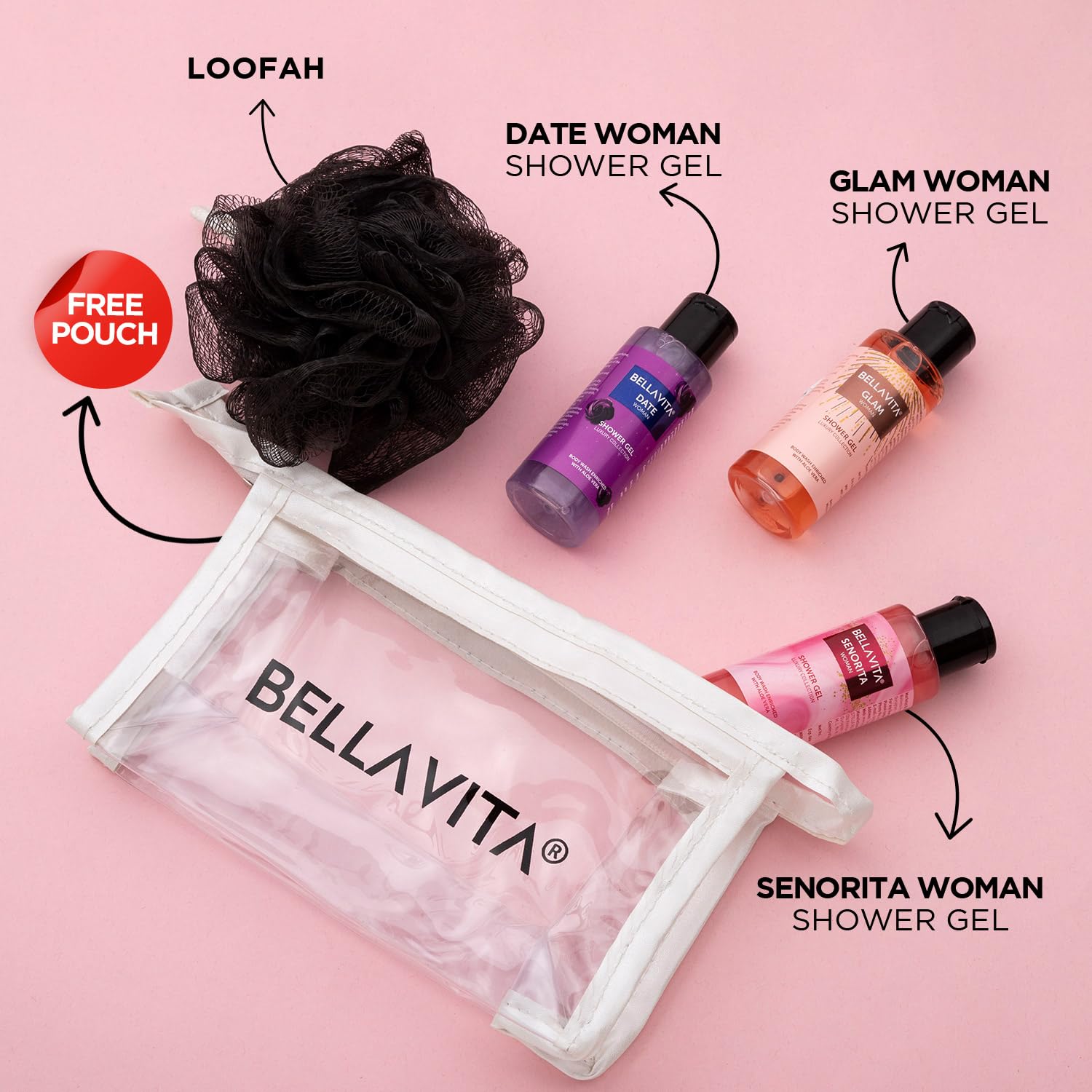 Bella Vita Luxury Women Trial Mini Kit|Date, Glam & Senorita Body Wash Refreshing Shower Gel, Fruity, Floral for Deep Cleansing with Aloe Vera, 55 Ml Each