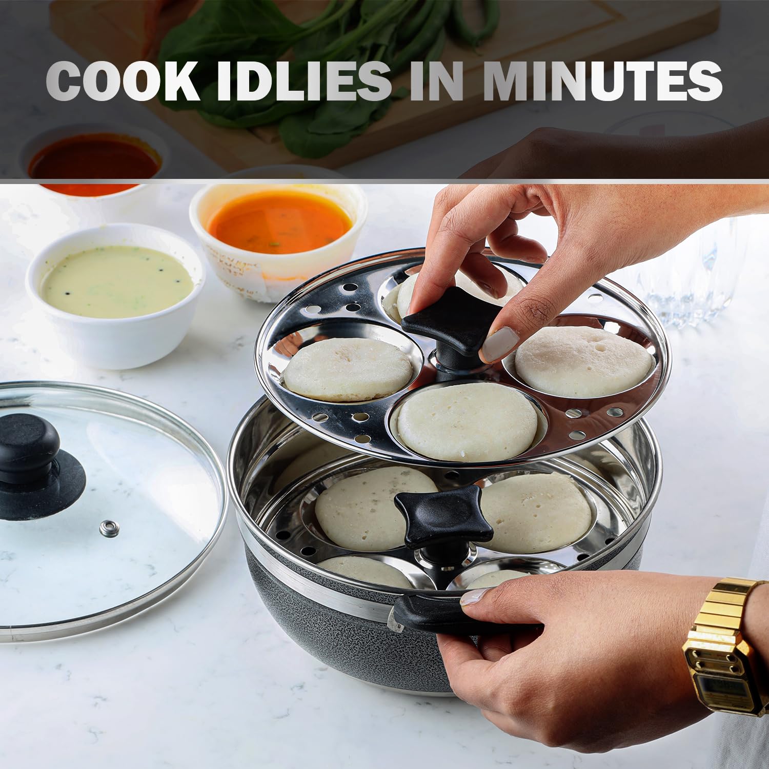 Cello Magna Stainless Steel Multi Kadai Idli cooker with Glass Lid & 2 Idli Plates | Multi-purpose use | Perfect for Frying, Sautéing, Roasting, Preparing sabjis | Dishwasher Safe