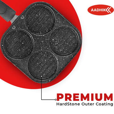 AADHIK Non-Stick Grill Pan Mini Pan Uttapam Tawa Aluminum Multi Snack Maker 4 Cavity, Pancake Maker (Black)