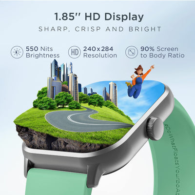 boAt Wave Edge Smart Watch with 1.85" HD Display, Advanced Bluetooth Calling Chip, Functional Crown, 100+ Sports Modes,Widget Control,AI Voice Assistance,Inbuilt Games, IP68(Sage Green)