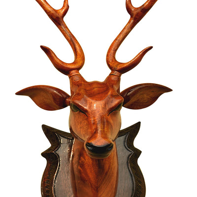 BK ART & CRAFTS Handicraft Wooden Deer Head with handicrafts Home Decor Showpiece Wall Decoration for Living Room, Bedroom and Office, Pack of 1
