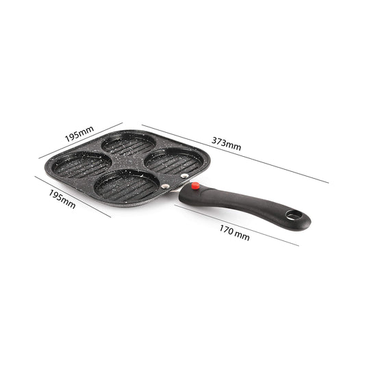 Cello Non-Stick 4- Cavity Aluminium Uttapam Maker with Spatter, Black