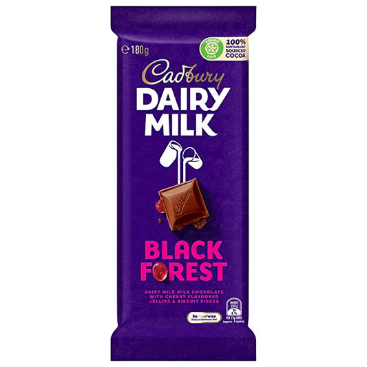 Cadbury Dairy Milk Black Forest with Cherry Flavoured Jellies and Biscuit Pieces  ,180g