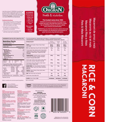 Orgran Rice and Corn Macaroni, 250G