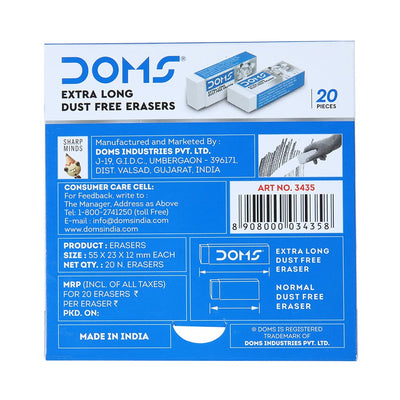Doms Non-Toxic Dust Free Extra Long Eraser Box Pack